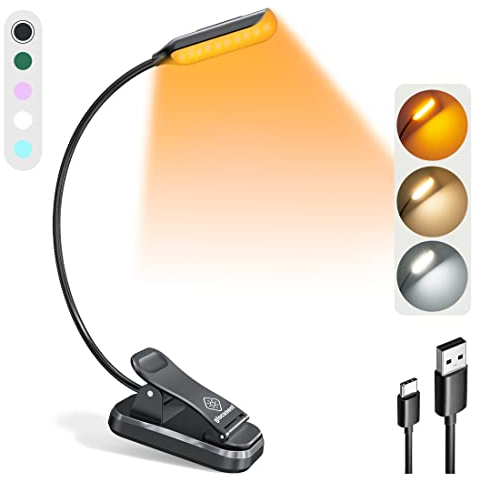 Glocusent Willow Reading Lights for Books in Bed, 10LED Bright Book Light, 3 Colors & 3 Brightness, Rechargeable Book Light Lasts for 80hr, Lightweight Clip on Reading Light, Perfect for Book Lovers