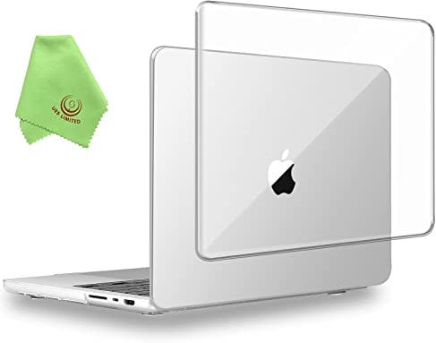UESWILL Compatible with 2021 2022 2023 2024 MacBook Pro 16 inch M1 M2 M3 M4 Pro Max Chip Model A3403 A3186 A2485 A2780 A2991 Glossy Crystal Clear Case Cover + Microfiber Cloth, Transparent