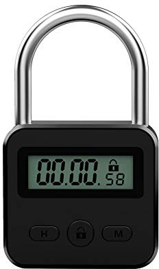 Lucchetto elettronico con timer in metallo, 99 ore di tempo massimo con display elettronico LCD temporizzato, ricaricabile tramite USB (nero)