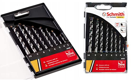 Schmith - Bohrer Set, 8-teiliges Betonbohrer-Set 310 mm - SDS-Bohrer Set zum Bohren in Beton, Ziegel, Granit, Stein und Mauerwerk - Spitze aus Wolframkarbid - Verstärkter Kern aus Wolfram und Kobalt