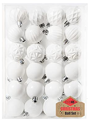 48er Set Christbaumkugeln,6cm Weihnachtskugeln Christbaumschmuck Kugeln Kunststoff Weihnachtskugeln Weihnachtsdeko Set Plastik Bruchsicher Weihnachten Hängende Kugel Weihnachtsbaum Deko,weiß