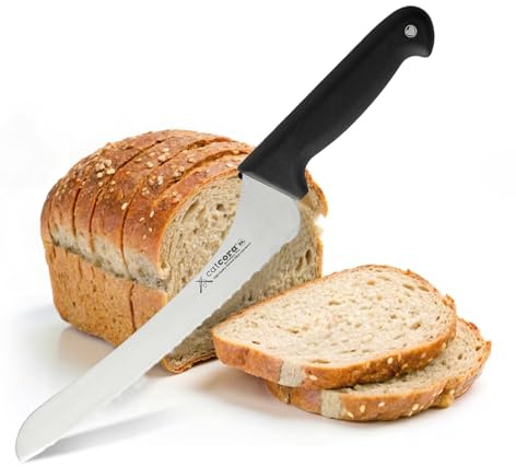 CAT CORA Offset Serrated Bread Knife, Professional 9-Inch German Steel Blade For Homemade Sourdough, Artisan Bread Slicing, or Cake Cutting, Ergonomic Soft-Grip Handle, NSF-Certified Kitchen Knife