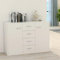 FIRBNUS 88 x 30 x 65 cm - Armoire d'appoint avec 4 tiroirs et 2 portes - Commode de rangement - Blanc - Buffet pour salon - Meuble TV - Commode de rangement en matériau bois