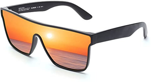 GLINDAR Polarisierte Recycelte Sonnenbrille für Männer Frauen, Retro Square Flat Top Shades UV400 Schutz Schwarz/Spiegelrot