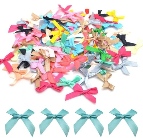 KGDUYC 100 Stück Satin Band Schleife - Mini Satinband Schleifen, 2.5 cm KleinFarbe Mini Band Bowtie für Nähen, Scrapbooking, Hochzeit Deko, Karten, DIY Basteln, Haar Bogen Hut, Geschenk