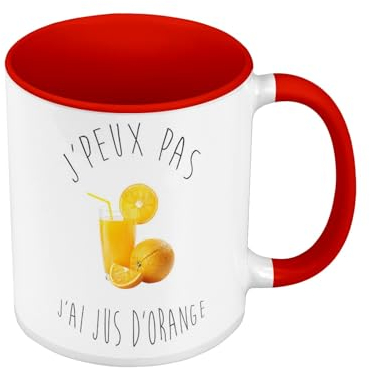 Tasse in Premium-Qualität, Rot – J'Peux Pas J'Ai Jus d'Orange Humour – Tasse mit Henkel und farbigem Innenfutter