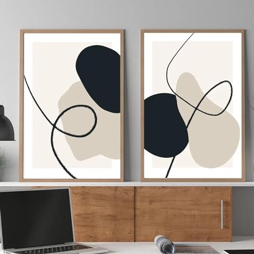SnipSa Abstrakte Schwarz-Beige-Creme-Grau-Formen Wand Bilder Leinwandgemälde moderne Poster Kunstdrucke Bilder Galerie Wohnzimmer Heimdekoration 50 x 70 cm x 2 ungerahmt
