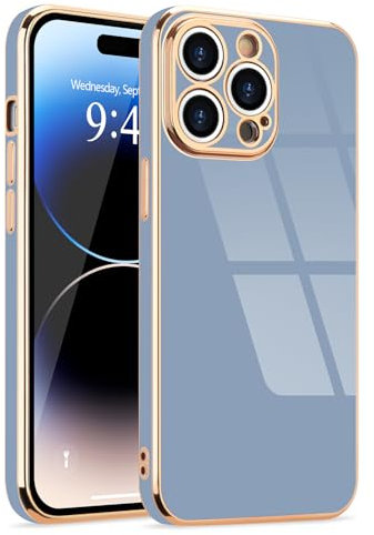 Lafunda for iPhone 14 Pro Case, Luxury Plating for Womens Gilrs Case, Full Camera Protection Soft TPU Bumper Cover, Shockproof Silicone Slim Phone Case for iPhone 14 Pro 6.1, Blue Grey