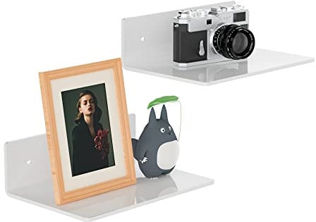 Sezanrpt 9 Inches White Floating Shelves Acrylic, White Wall Shelves for Living Room Décor, Bedroom, Bathroom, Kitchen, Dining Room, Brand Store, Retails, Gaming Room, 2 Pack