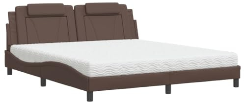 vidaXL Bett, Polsterbett Viana mit Matratze, Bettgestell Bettrahmen mit Lattenrost, Doppelbett Schlafzimmerbett, Braun 180x200cm Kunstleder