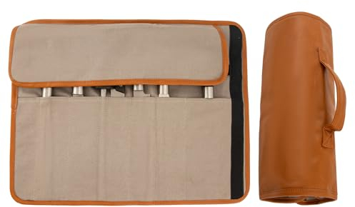 QEES Chef’s Knife Roll Bag,PU Leather Chef Knife Bag with 7 Slots Home Kitchen Travel Cooking Tools,Heavy Duty Portable Leather Knife Pouch Storage Bag Knife Bags For Chefs