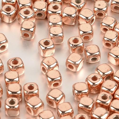 100-400pcs 3-4mm Square Loose Spacer Beads Rose Gold Seed Beads for DIY Jewelry Making-Square Rose Gold-6mm- 100Pcs