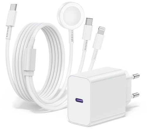 QZIIW Caricatore per A pple iWatch, Caricatore USB C 20W Con Cavo Di Ricarica iWatch 3-in-1 (2M),Caricatore per Series 9/8/7/6/SE/5/4/iPhone 16/15/14/13/12/11