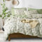 Tospass Housse de Couette 140x200cm Beige Vert Floral Fleurs Feuilles Parure de Lit 1 Personne Ado avec Fermeture Éclair Housse Couette en Microfibre avec 1 Taie d'oreiller 65x65cm