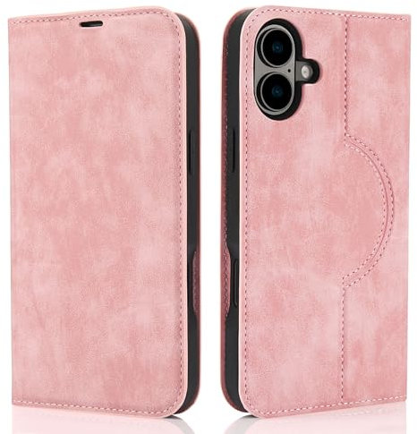 QLTYPRI Wallet Case for iPhone 16 6.1 inch Compatible with Magsafe Charger, Magnetic Flip Folio PU Leather Phone Case with RFID Blocking Card Slots Kickstand Shockproof Cover - Rose Gold