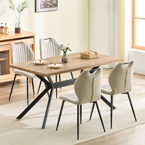 LEWE Esszimmergruppe Esstisch mit 4 Stühlen, 140 x 80 x 76 cm Rechteckig Esstisch aus Holz mit 4 Esszimmerstühle mit Hohe Rückenlehne, Schwarz Eisenbeine, für Küche Esszimmer und Wohnzimmer