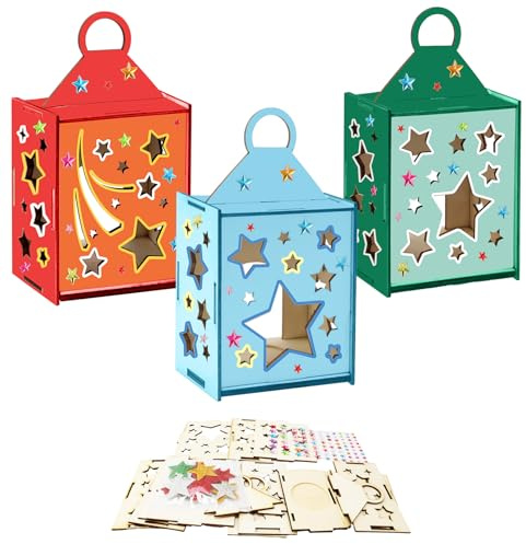DKINY 3PCS Sterne Laternen Holzbastelset Kinder Saint Martin Laterne aus Holz zum Selber Basteln & Bemalen Kinder Stern Holzlaterne Kreativset Geschenk Junge Mädchen St Martin Laternumzug Weihnachten