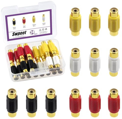 Swpeet 24Pcs Gold Plated RCA Female to Female Coupler Kit, RCA Audio Video Adapter, RCA Cable Extension Connector, RCA Adapter for Speaker, RCA Cable, Amplifier
