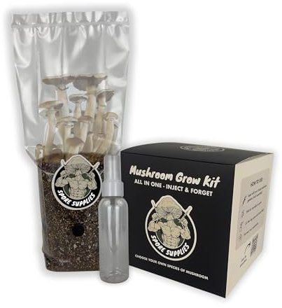 Spore Supplies All in One Mushroom Grow Bag | Choose Your Own Mushroom Species | Inject & Forget Mushroom Grow Kit | Sterile Grain & Substrate | Spray Bottle Included | Genetics Sold Separately
