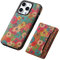 Cork Flower Painting Wallet Case for iPhone 16 Pro Max, 16, 15, 14, 13, 12 Series, Compatible with Magsafe, Cute Girly Magnetic Phone Cover for Women, with Card Holder and Stand (14 Pro,Green)