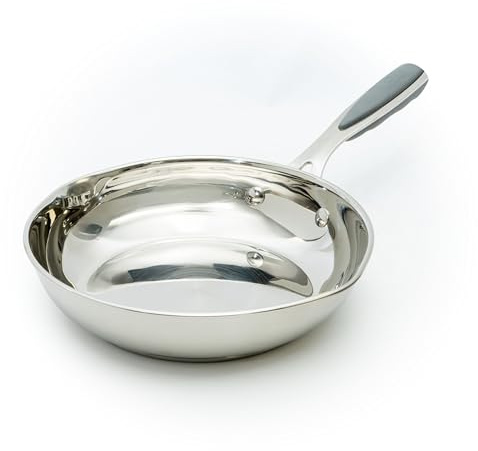David Burke Stature 8 Fry Pan – Thick Solid Steel Side Handles - Brushed Gray