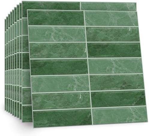TOARTi 10 Sheets Mint Green Gradient Self Adhesive Wall Tiles,12×12inch Stick On Wall Tiles Kitchen Splashbacks for Walls,Tile Stickers Peel and Stick Backsplash Splashback Decals Tile