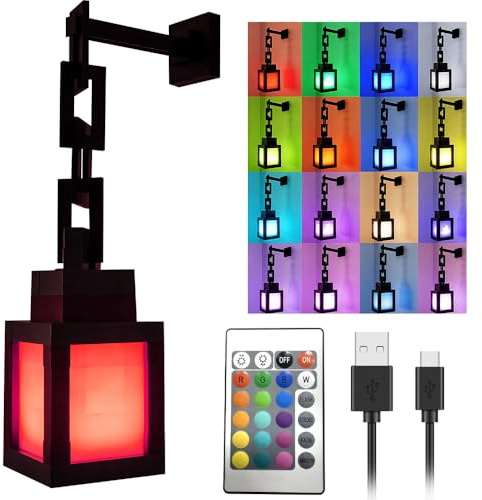 Gobesty Pixelated Lantern Nachtlicht, USB Wiederaufladbar Wandlampe mit 16 Farbe, Fernbedienung, Tragbare Wall Nachtlicht, Geschenk für Gamer für Schlafzimmer, Gaming, Kinderzimmer