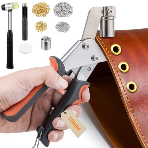Gyfent Eyelet Punch Kit, 10mm Grommet Tool Kit | 500 Metal Eyelets and Grommets in Gold Grommet Eyelet Pliers Kit Eyelet Tool for Fabric Leather Belt Shoes Clothes