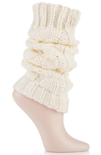 Elle Ladies 1 Pair Chunky Cable Knit Leg Warmers - Cream One Size