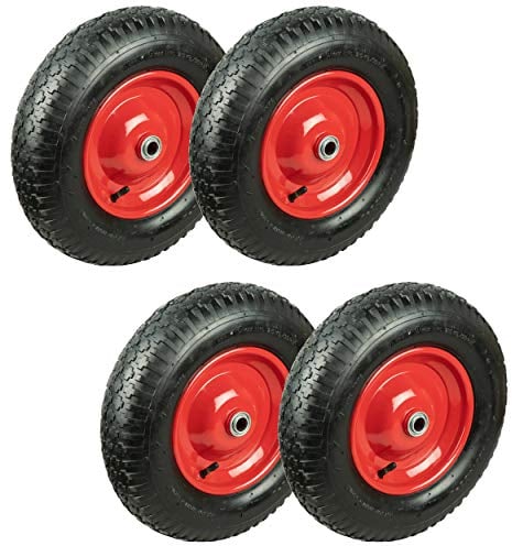 HRB Schubkarrenrad, 4 Stück mit Metallfelge 400 x 100 x 20 mm, Nabe 75 mm Kugellager 180 kg