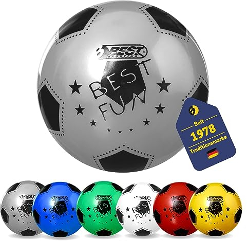 BEST SPORTING PVC-Ball Fun I Leichter Spielball I silberner Fußball I hochwertiger Wasserball I 23 cm großer Beachball I bunter Ball Logo I Gummiball I Ball Kinder