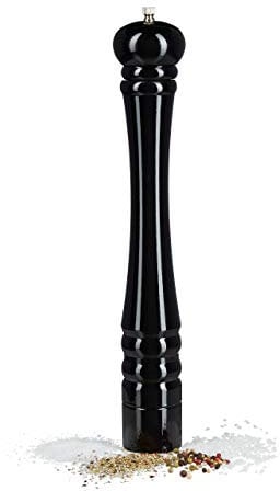 Relaxdays Wooden Pepper Mill, Ceramic Grinding Mechanism, Large, Size: 40 x 6 x 6 cm, Classic Design, Black, Wood, 5.5 x 5.5 x 39.5 cm