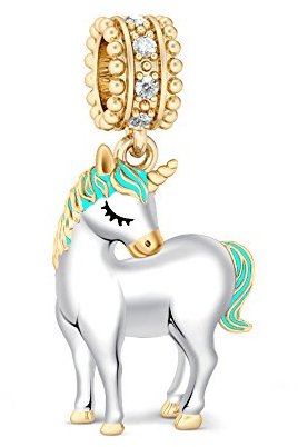 GNOCE Einhorn Perlen Charm Anhänger 925 Sterling Silber Göttliche Seele und Geist Bead Charms mit Zirkonia Charm Schmuck für Armbänder Halsketten Geschenke Bijouterie für Damen
