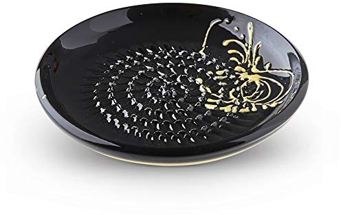 Garlic Grater Plate. # 3. Handmade and Hand Painted in Cordoba, Spain. Black Plate with Gold Garlic.