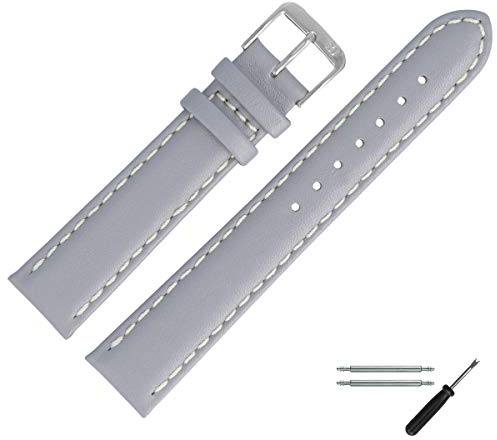 MARBURGER Uhrenarmband 18mm Leder Grau Silber Glatt Mit Naht - Montage Set 8061815000120