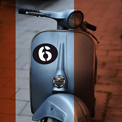 Aufkleber/Sticker Startnummer Zahl für Vespa Ape Piaggio Lambretta Roller z.B. Sei Giorni matt schwarz retro, Wunschzahl -größe