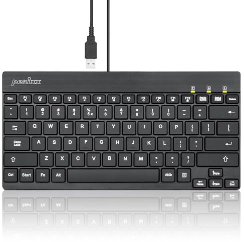 Perixx PERIBOARD-326 Kabelgebundene Mini-USB-Tastatur mit Hintergrundbeleuchtung und flachen Tasten, US-QWERTY-Layout