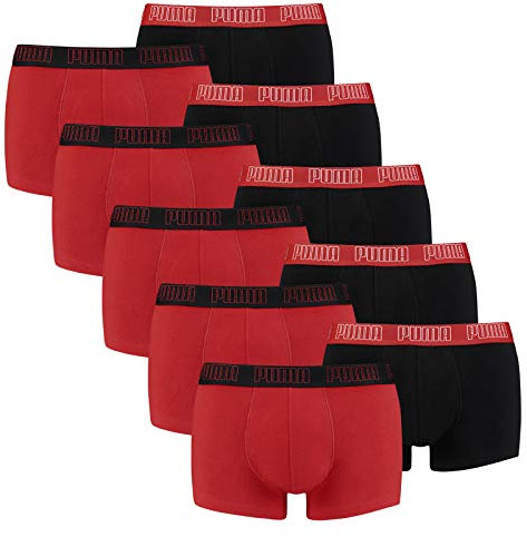 PUMA 10 er Pack Short Boxer Boxershorts Men Pant Unterwäsche kurz 100000884, Farbe:002 - Red/Black, Bekleidungsgröße:M