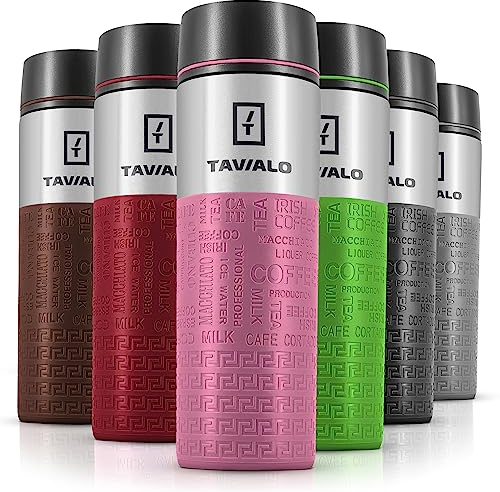 TAVIALO Thermobecher 380ml – Isolierbecher Kaffee to go, Edelstahl BPA-frei, doppelwandig & auslaufsicher, inkl. 2 Silikondichtungen, hält Getränke 12h heiß / 24h kalt (Rosa)