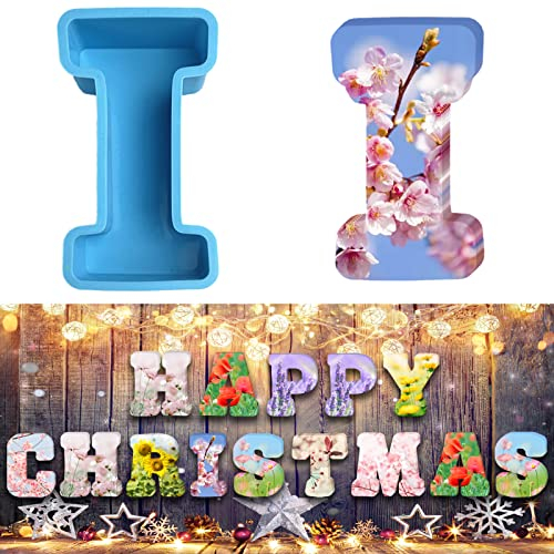 Moule en silicone 3D avec grandes lettres de l'alphabet pour résine ou pâtisserie en forme de lettre I 15,2 cm