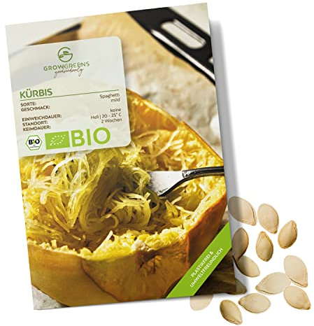BIO Kürbis Samen (Spaghetti, 5 Korn) - Kürbis Saatgut aus biologischem Anbau ideal für die Anzucht im Garten, Balkon oder Terrasse
