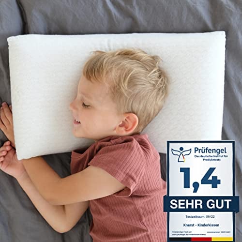 KNERST® Kinderkopfkissen - Ergonomisches Kissen Kinderzimmer mit Memory-Schaum - Kissen 25x50x6 cm ideal als Kinderkissen - Kopfkissen 25x50 für erholsamen Schlaf inkl. Kissenbezug - für Kinder