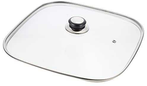 DOITOOL Square Glass Lid for Grill Pans, 11.8 inch/30 cm Clear Tempered Glass Vented Square Pan Lid, Frying Pan Cover with Knob, Cookware Replacement Lid
