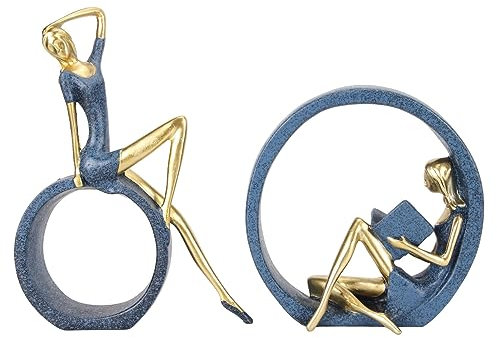 Statues de Serre-livres de Sculpture en Résine de Lecteur Femelle Encerclées Contemporaines, Statue en Résine Yoga Lady OK Figurine de Lecture de Fille D'artisanat Créatif, Décoration de Bureau Modern