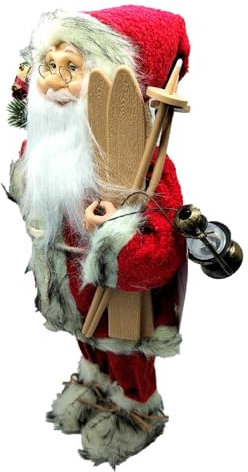 Acan Tradineur - Figura de Papa Noel con Esquís - Fabricado en Poliéster y Plástico - Decoración para Temporada navideña - 45 x 23 x 14 cm