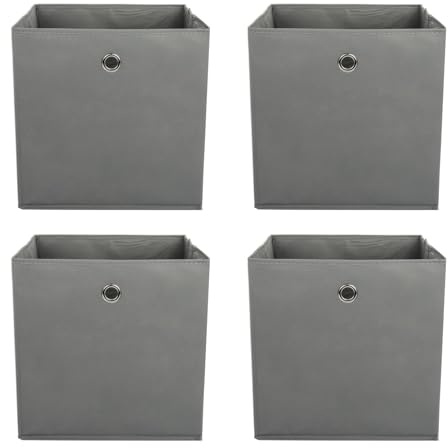 Vixzoid Aufbewahrungsbox Stoff 4er Set 33x38x33cm Faltbox Faltbare Faltkiste mit Fingerloch für Kallax Regale oder Schrank Regal Spind Einsatz Boxen (Grau)