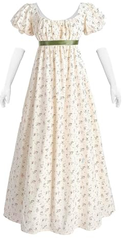 Fiamll Regency Kleid Damen Empire Waist Floral Viktorianisches Kleid Tee Party Ballkleider Renaissance Kostüm S