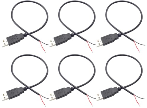 USB Macho Plug, 6 Piezas Conector USB De Soldadura, 2 Pin USB Cable Desnudo Conector, USB Pigtail Cable Para Equipo USB Instalado O Reparación De Reemplazo De Bricolaje (30cm)