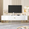 Moimhear Mobile TV, pannello basso con porta strutturata, mobili TV con cassetti, maniglie dorate e piedini dorati (bianco+oro)