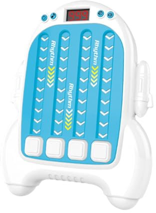 Luwecf Rhythm Handheld Game Console Portable Gaming Device Adjustable Modes Educational Toy for Reactivity Training Birthday Gifts, blue and white